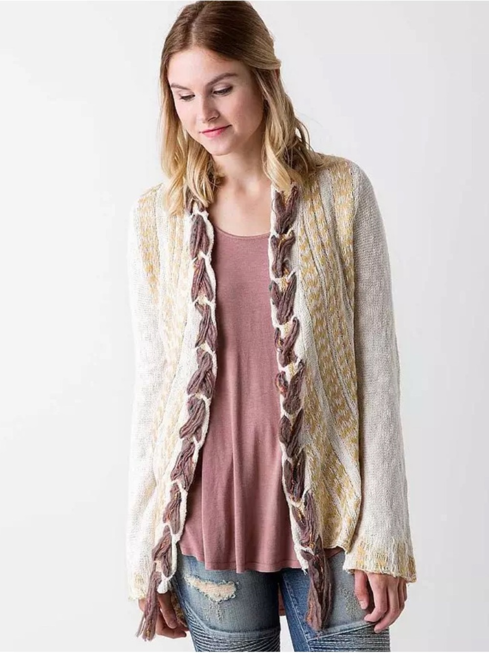 Braided Boho Cardigan in by Gimmicks by BKE
